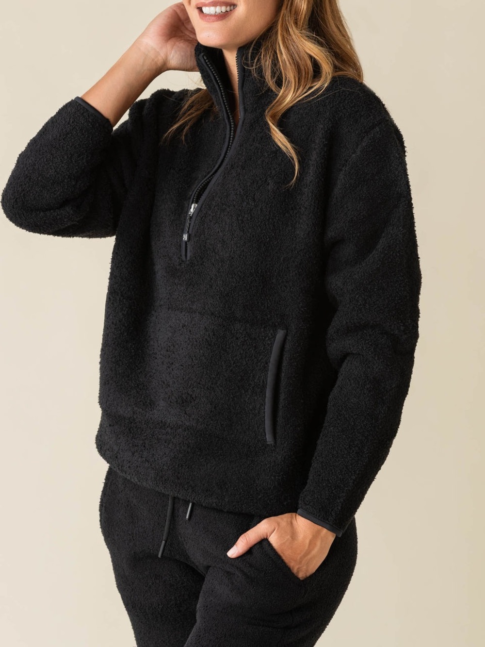 Kashwere Half Zip Kash comfort Pullover Sweater Black Unisex Nordstrom Large